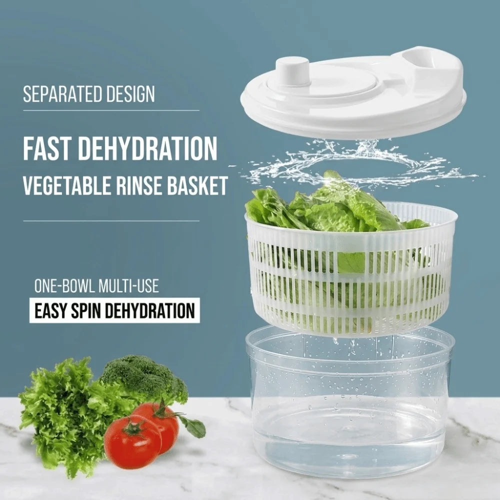 Centrifugadora manual blanca para verduras con canasto escurridor
