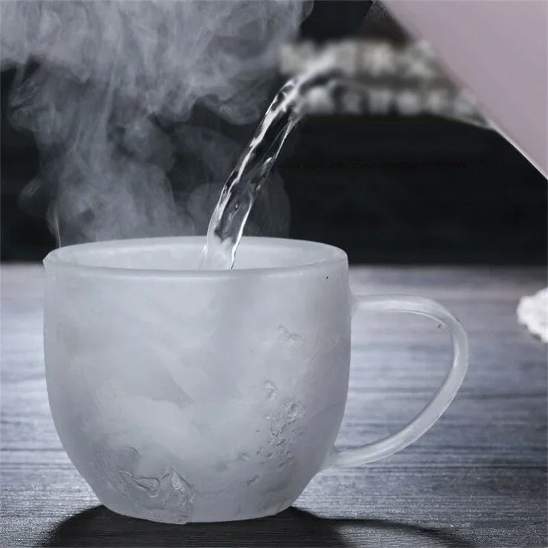 Taza de vidrio borosilicato de doble pared con asa
