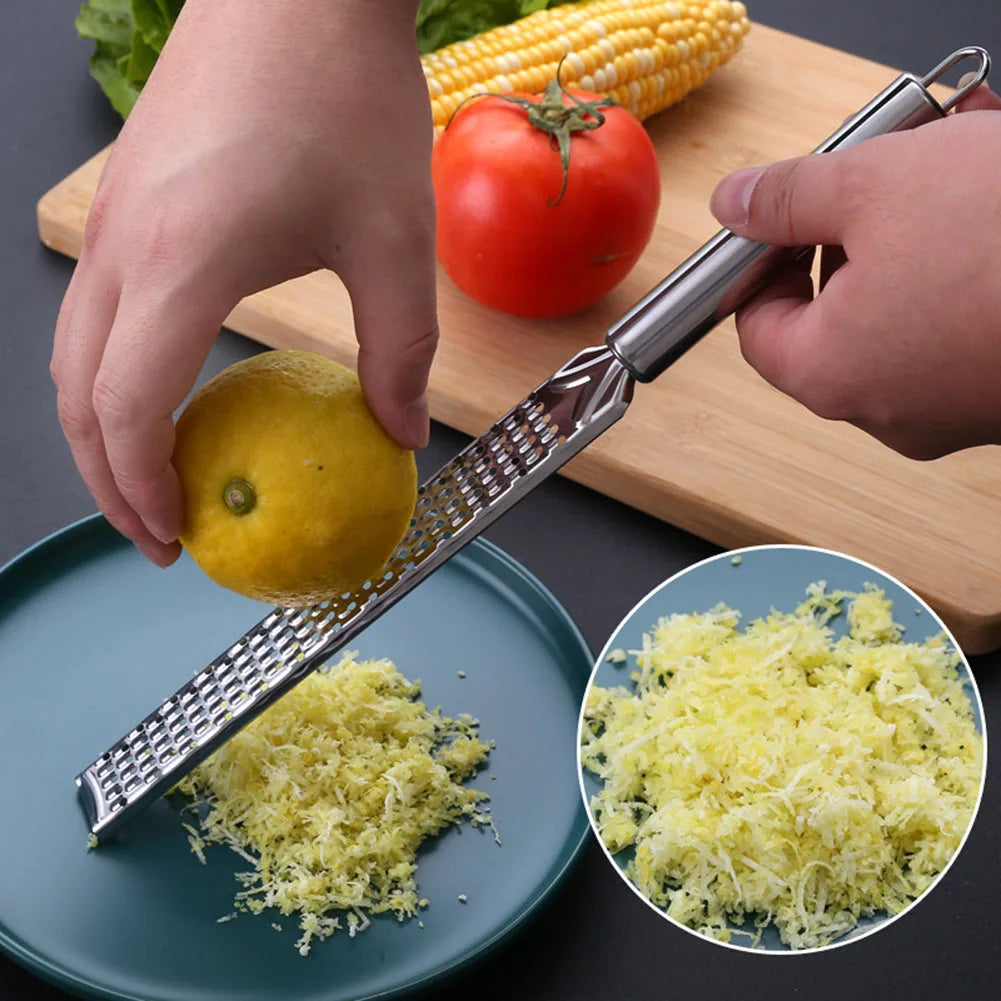 Rallador plano largo de acero inoxidable para cítricos y queso