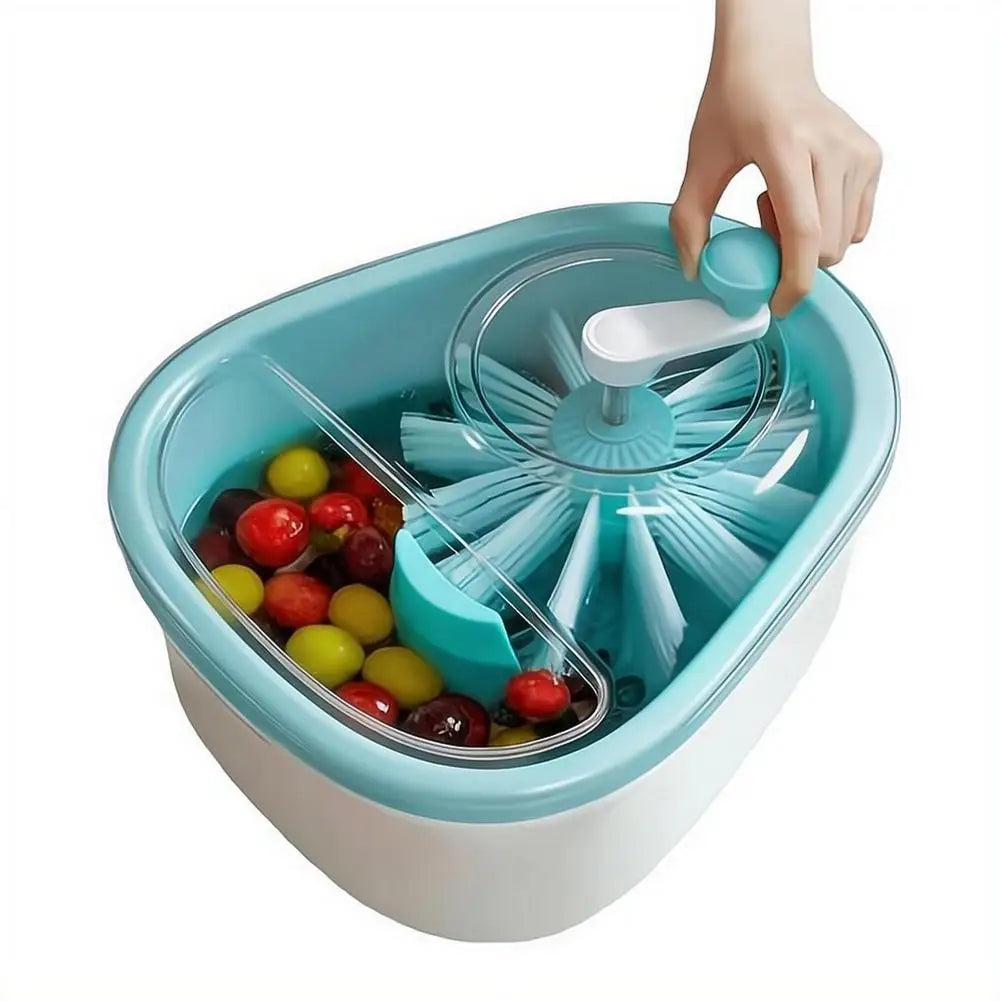 Lavador manual de frutas con manivela y canasto escurridor