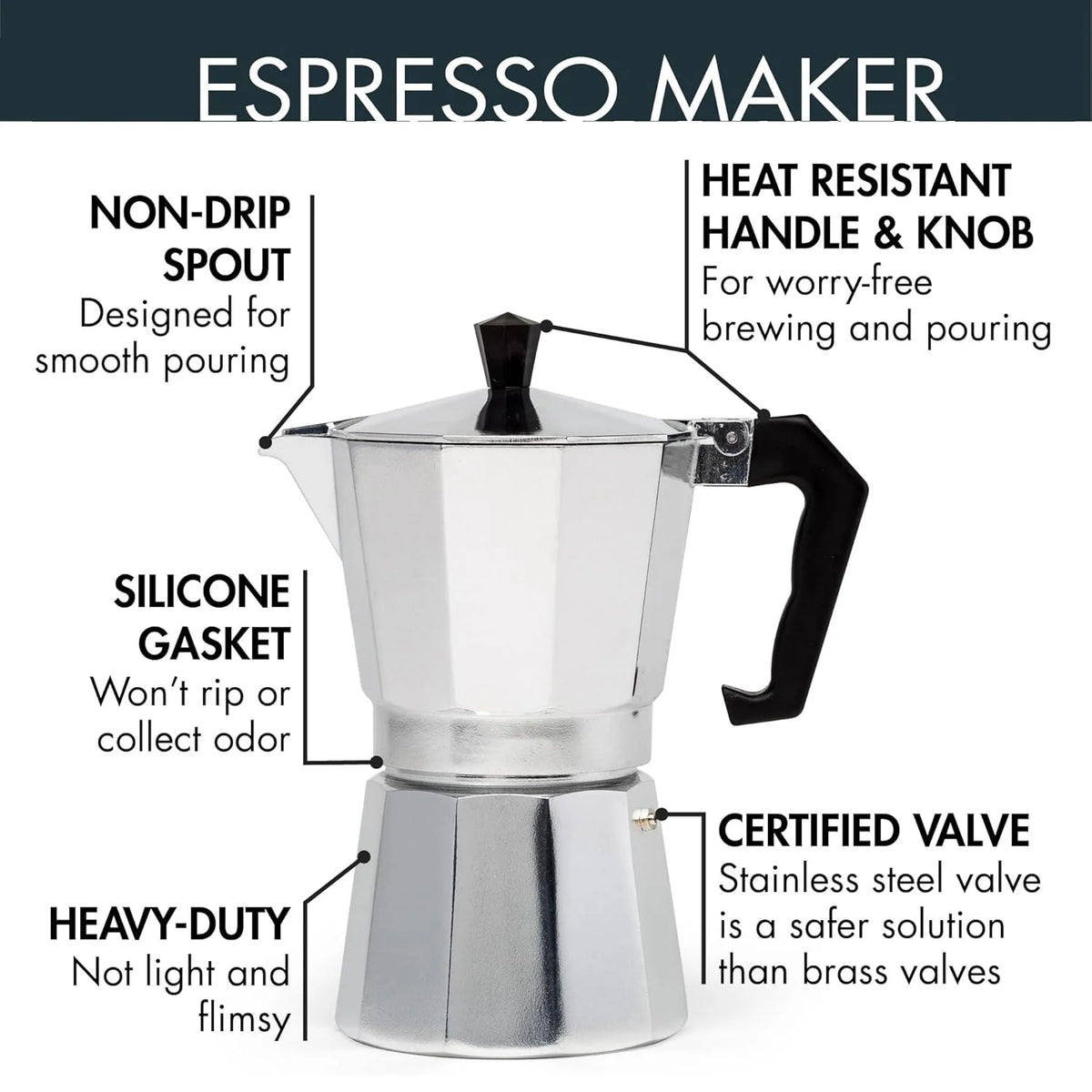 Cafetera italiana moka de aluminio con filtro reutilizable
