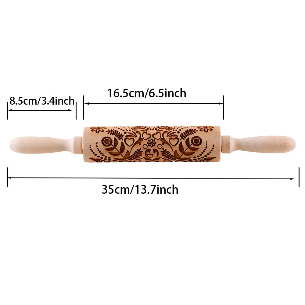 Rodillo de madera con relieve para galletitas de 35 cm
