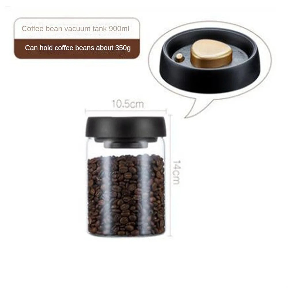 Frasco de vidrio para café y té con tapa de vacío a presión