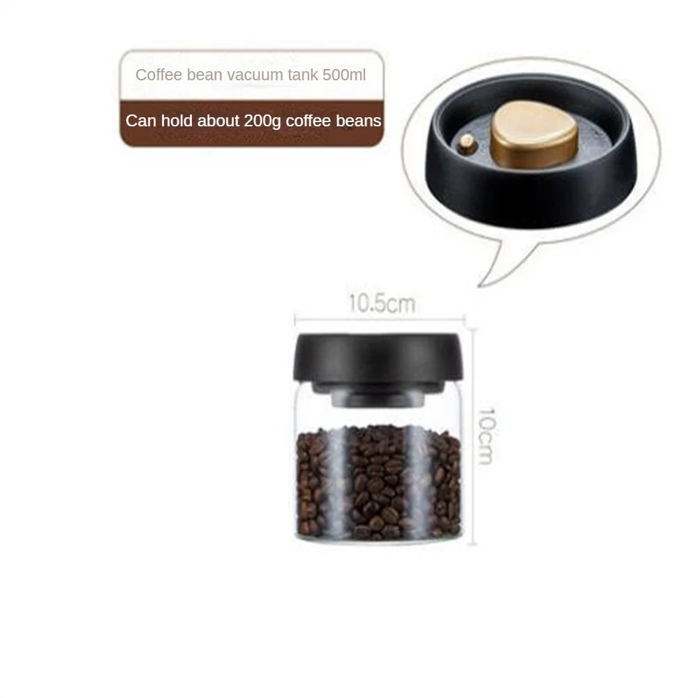 Frasco de vidrio para café y té con tapa de vacío a presión