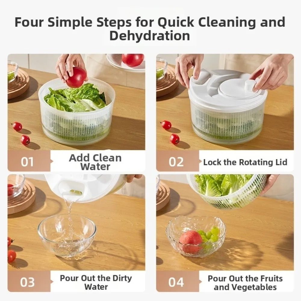 Centrifugadora manual blanca para verduras con canasto escurridor