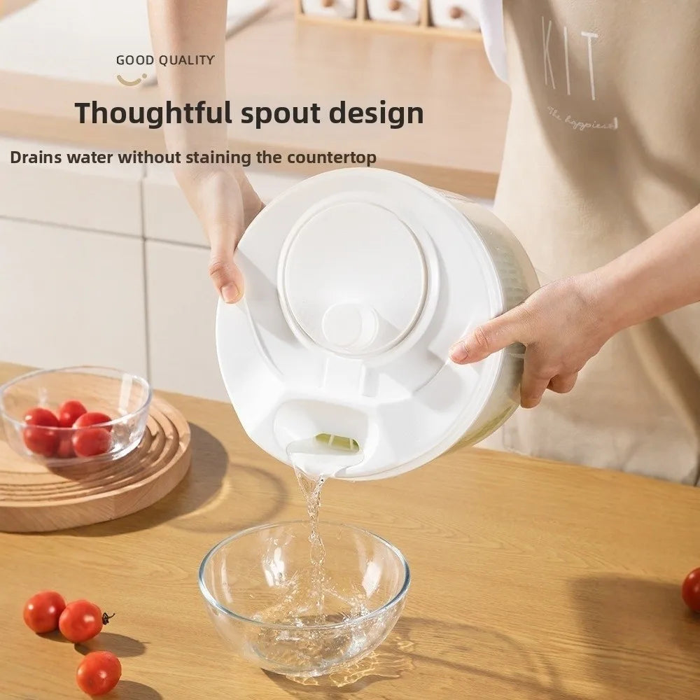 Centrifugadora manual blanca para verduras con canasto escurridor