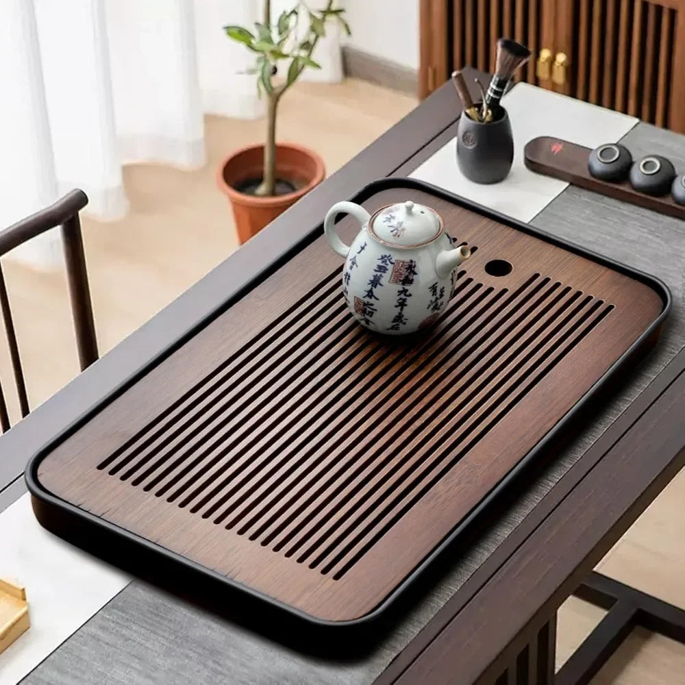 Bandeja de bambú desmontable con drenaje para té