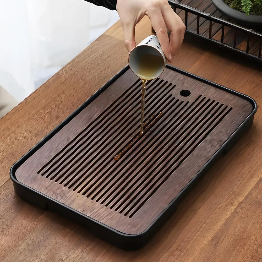 Bandeja de bambú desmontable con drenaje para té