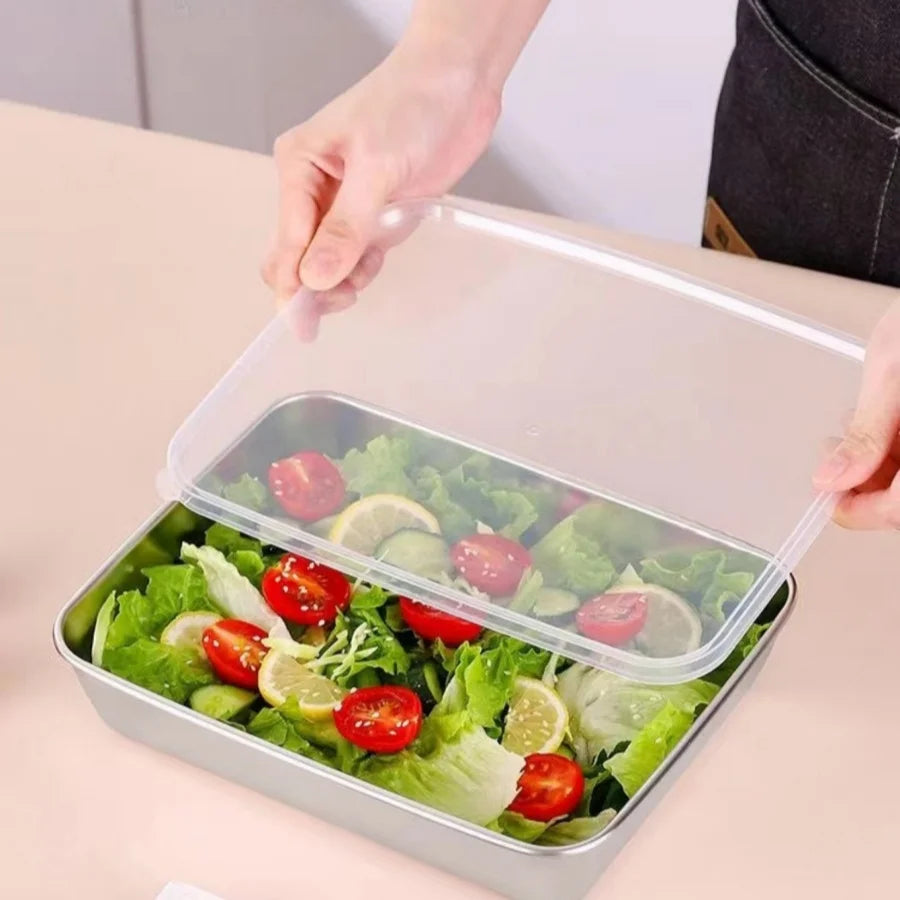 Recipientes rectangulares de acero inoxidable con tapa para alimentos