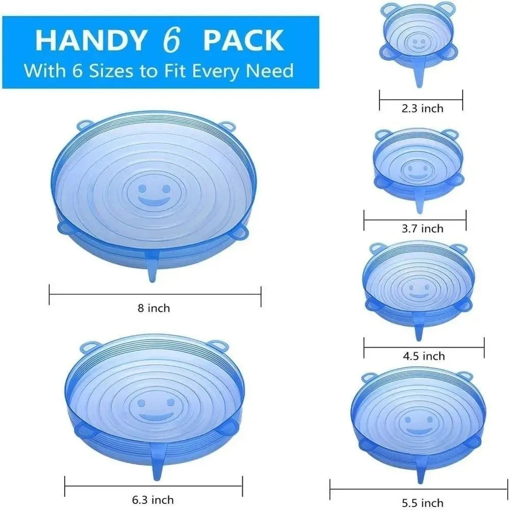 Set de 6 tapas flexibles reutilizables con pestañas de agarre