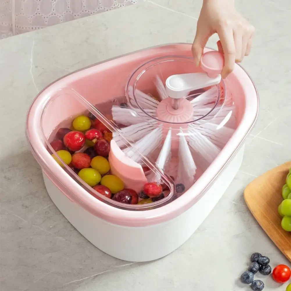 Lavador manual de frutas con manivela y canasto escurridor