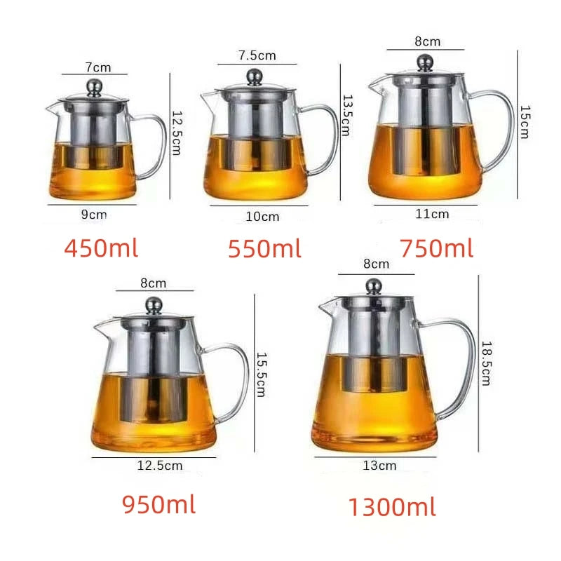 Tetera de vidrio borosilicato con infusor extraíble de acero inoxidable