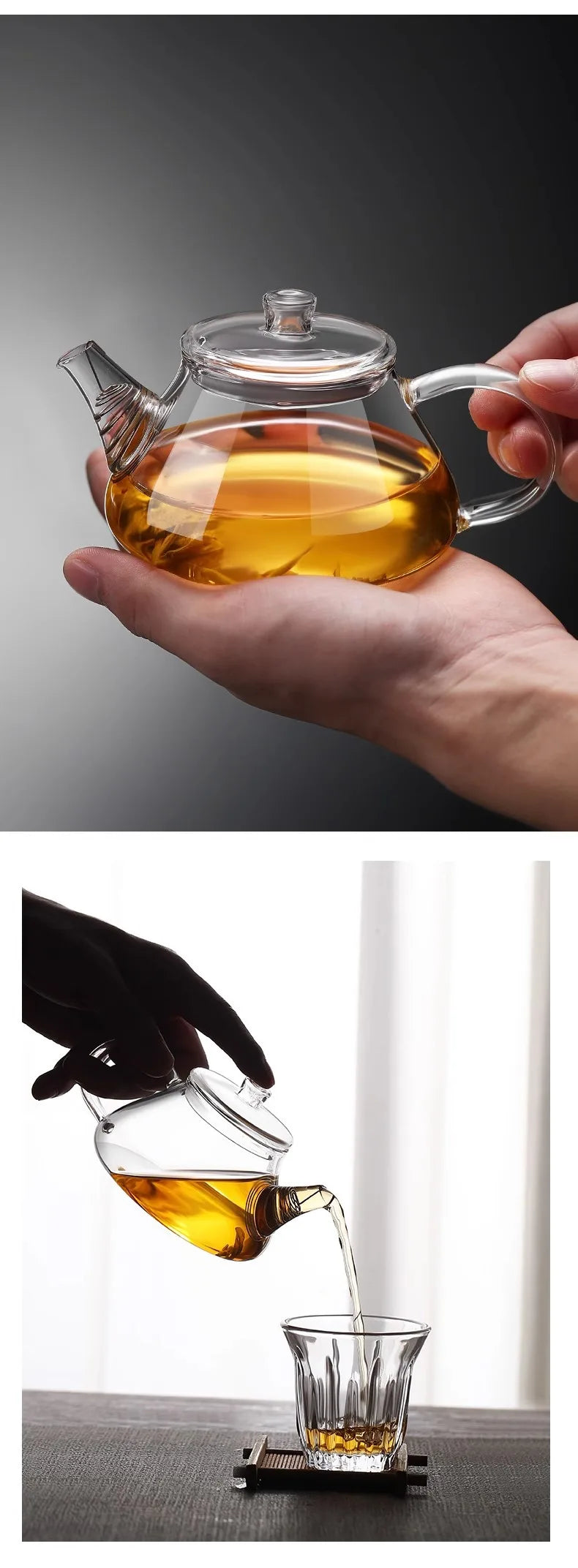 Mini tetera de vidrio resistente al calor con filtro para té