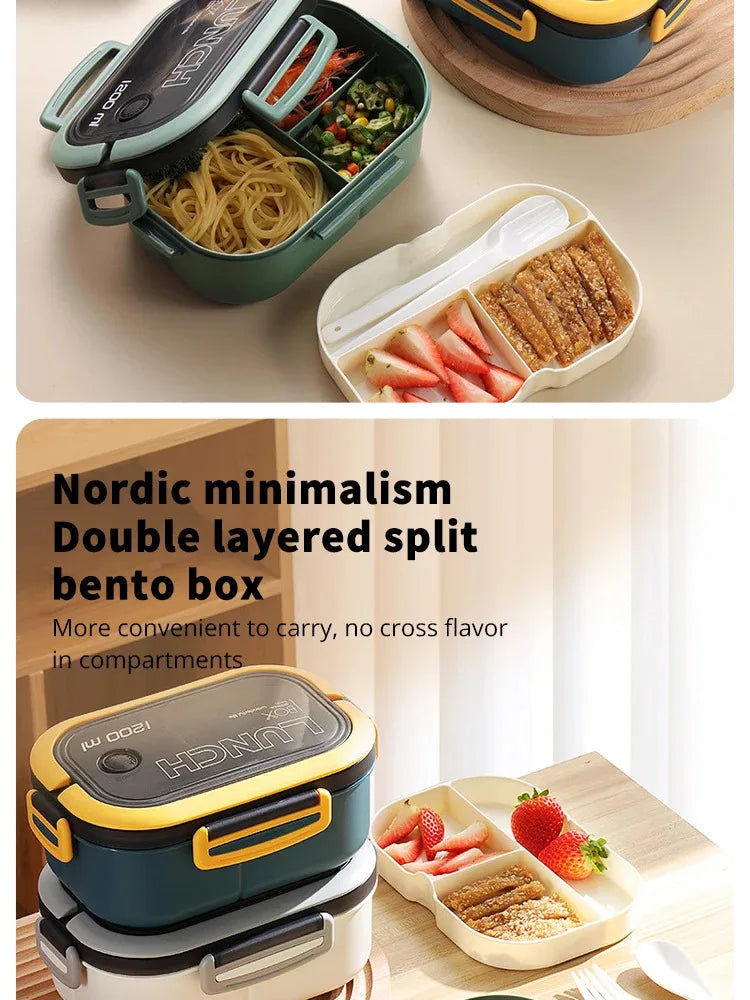 Vianda bento de dos niveles de 1200 ml con cubiertos G801