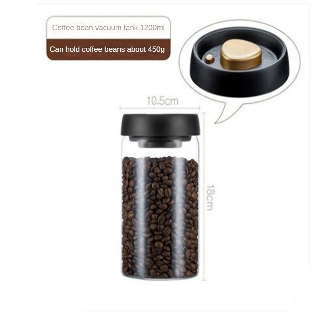 Frasco de vidrio para café y té con tapa de vacío a presión