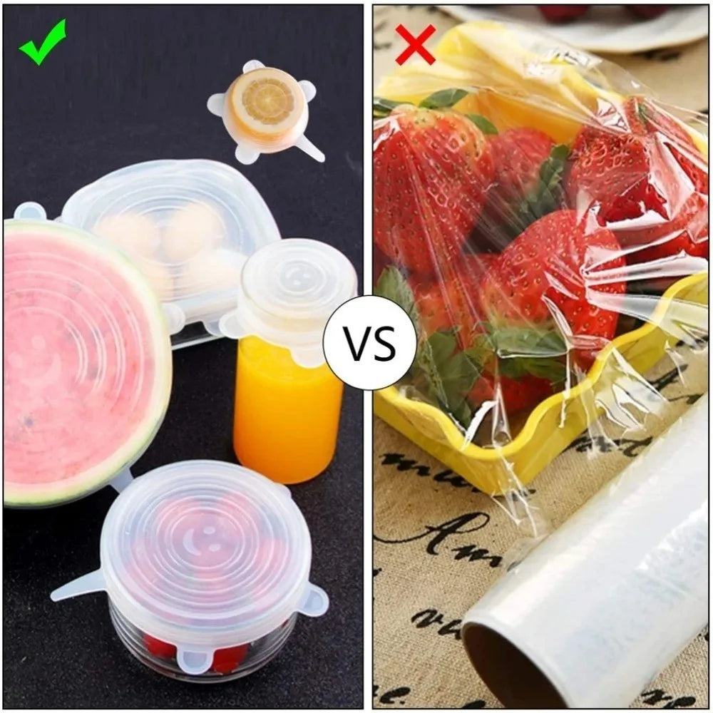 Set de 6 tapas flexibles reutilizables con pestañas de agarre