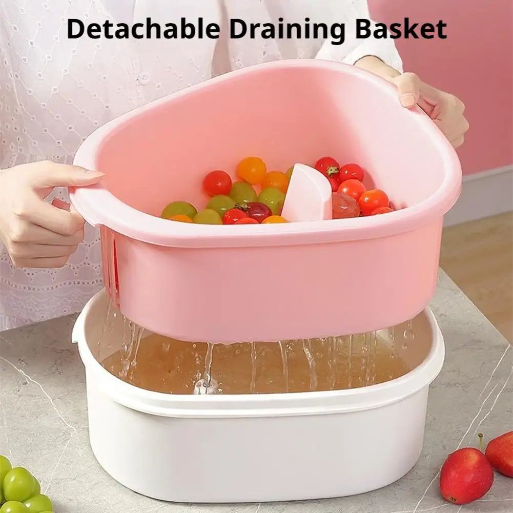 Lavador manual de frutas con manivela y canasto escurridor