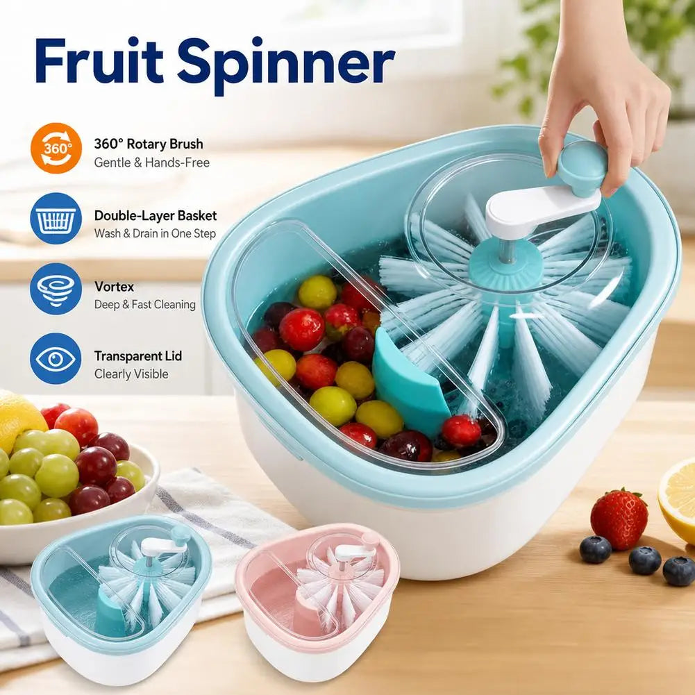 Lavador manual de frutas con manivela y canasto escurridor