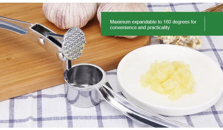Prensa manual de ajo y jengibre plateada