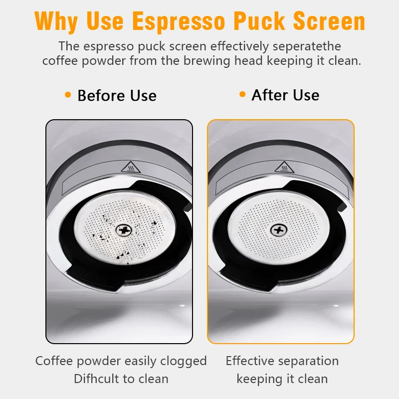 Filtro puck screen de acero inoxidable para espresso — 51, 53 y 58,5 mm