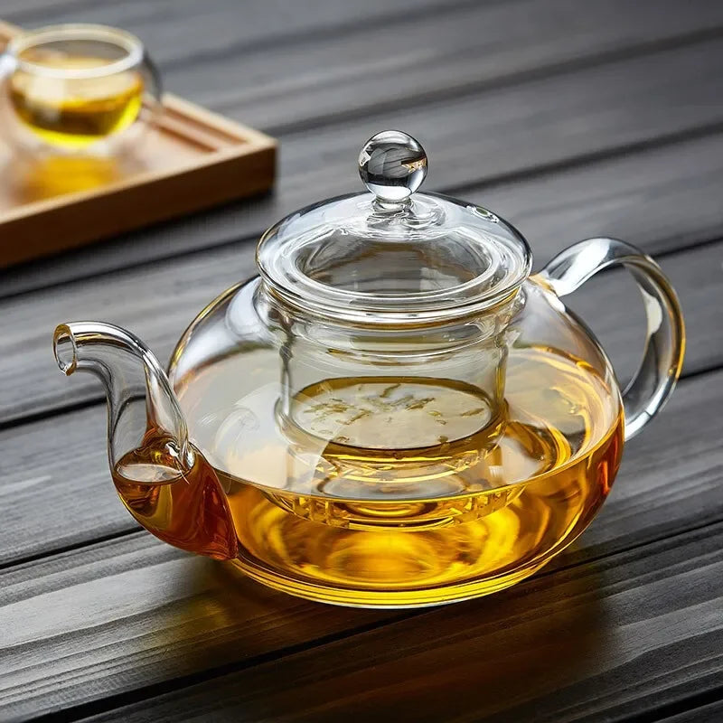 Tetera de vidrio borosilicato con infusor para té en hebras
