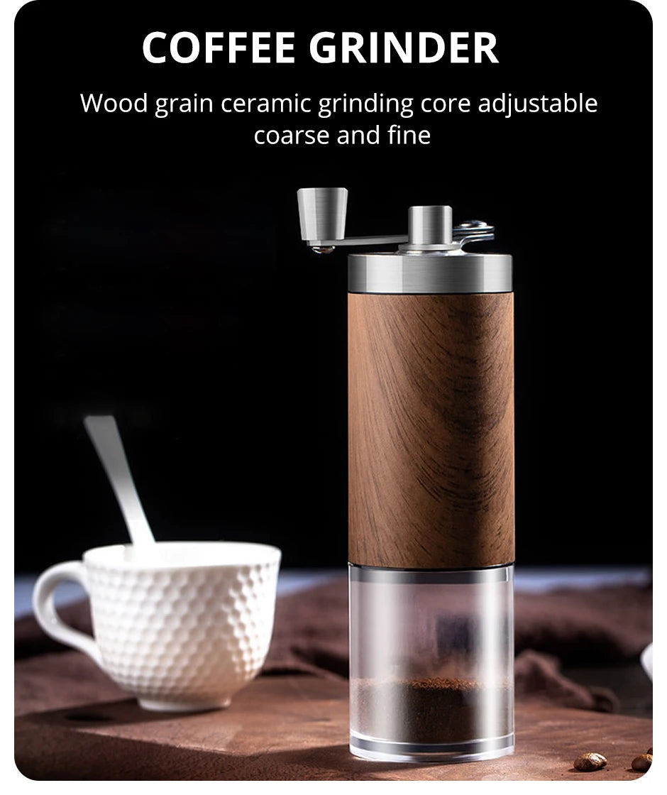 Molinillo de café manual con manivela plegable y acabado símil madera