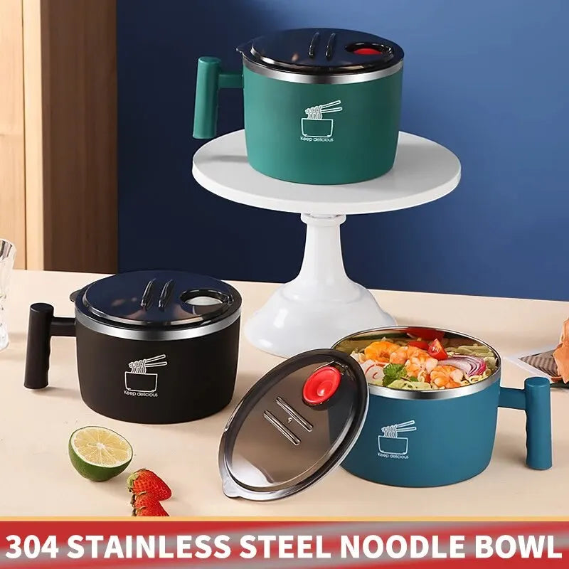 Bowl para fideos con tapa escurridora y asa lateral