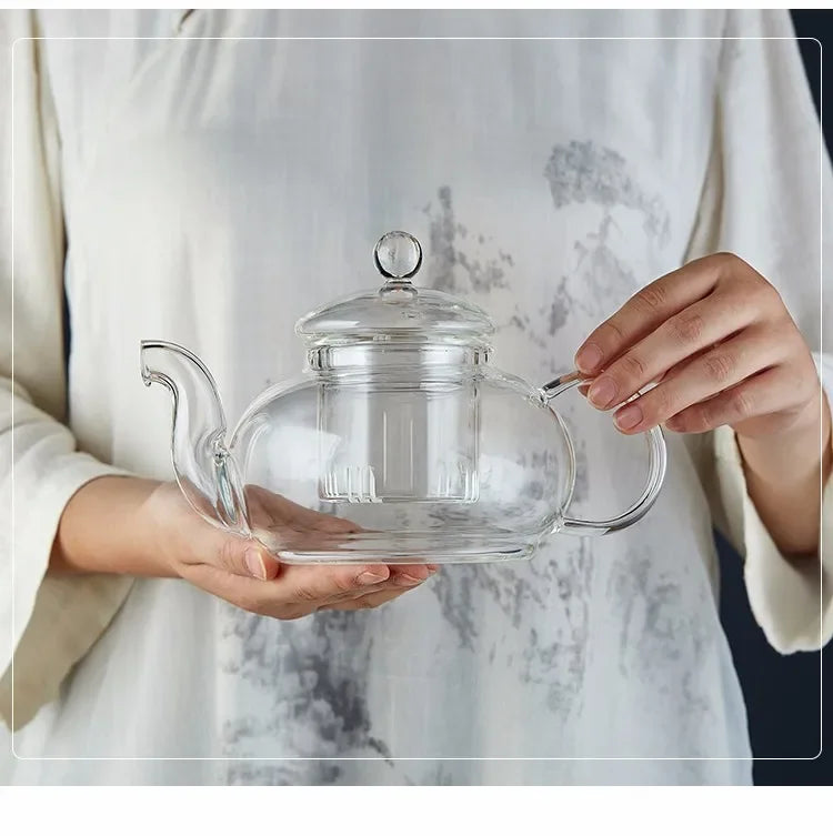 Tetera de vidrio borosilicato con infusor para té en hebras