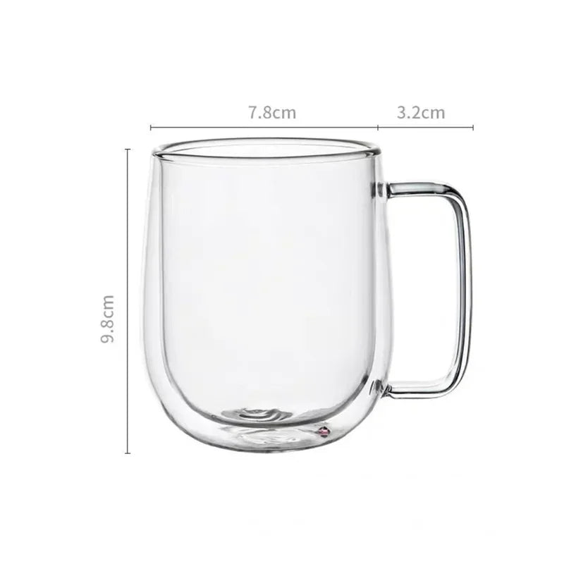 Taza de vidrio borosilicato de doble pared con asa