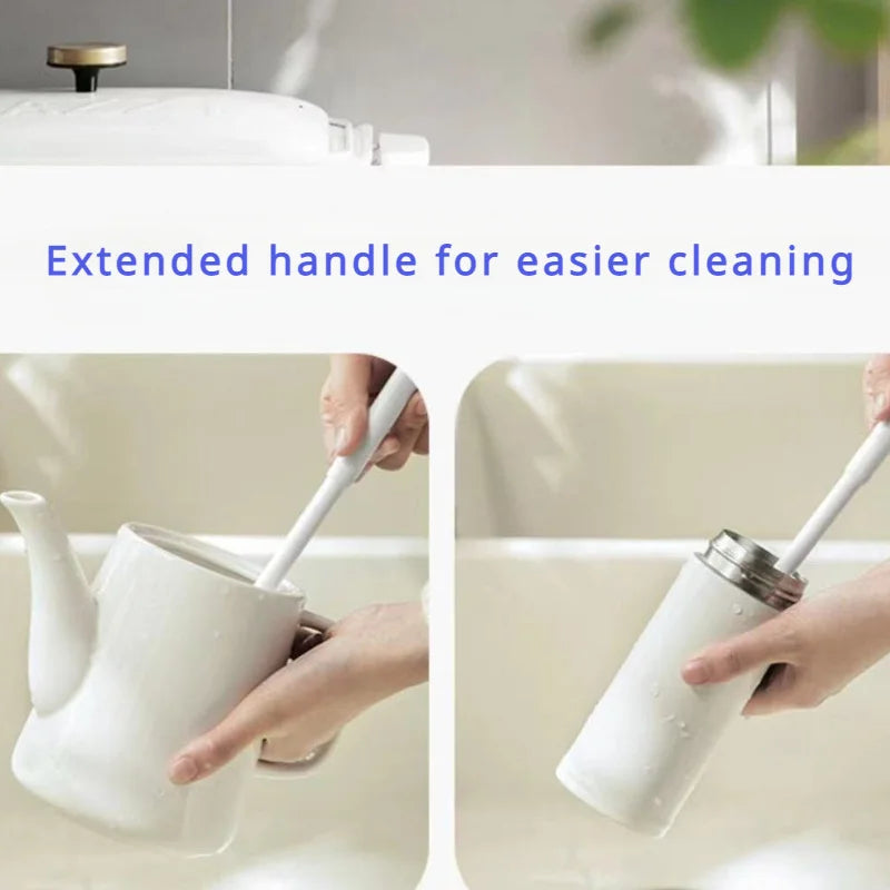 Cepillo plegable de silicona con mango largo para botellas y tazas