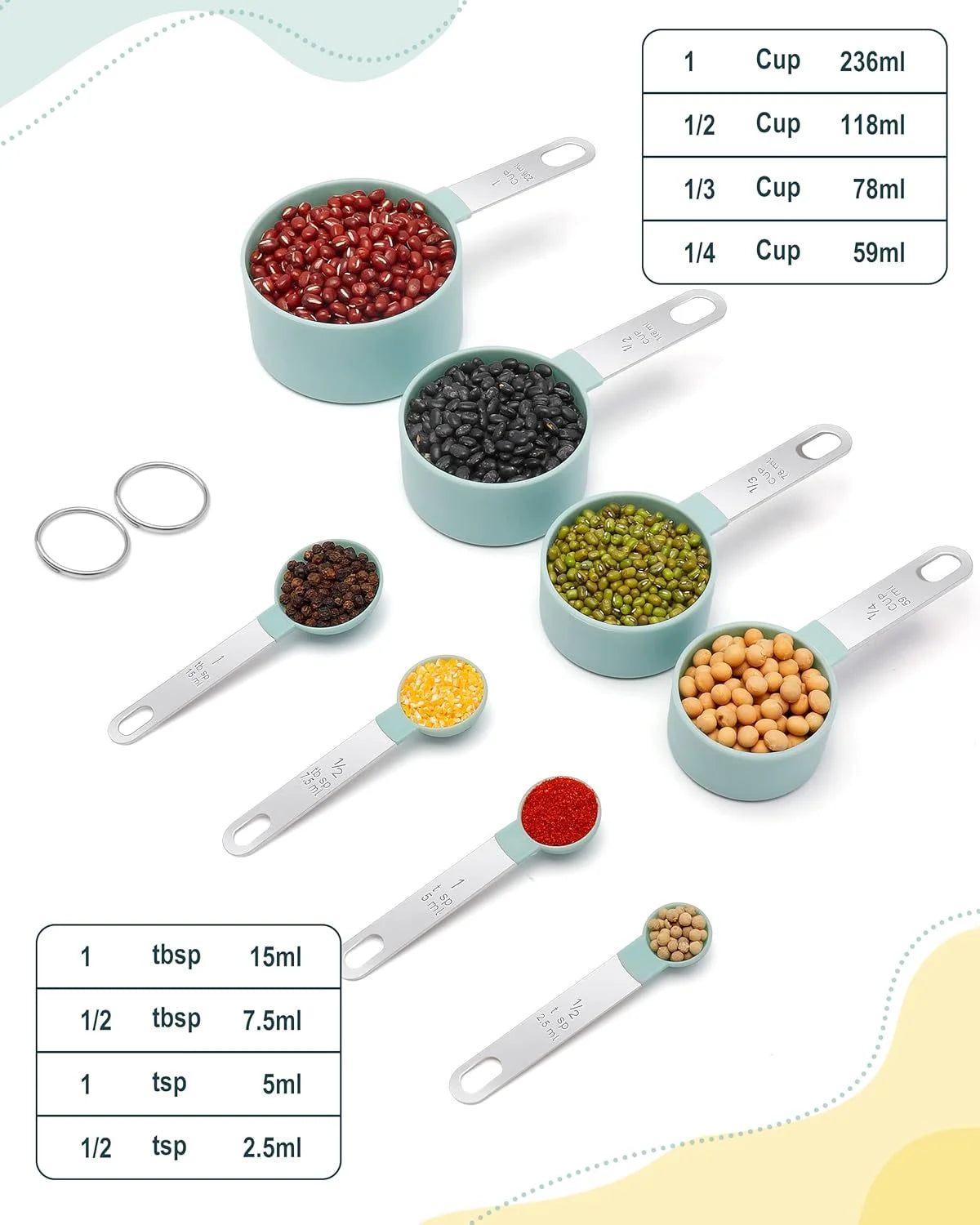 Set apilable de tazas y cucharas medidoras de 8 piezas