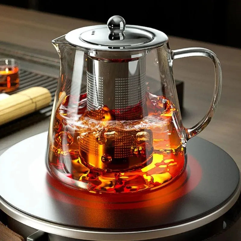 Tetera de vidrio borosilicato con infusor extraíble de acero inoxidable