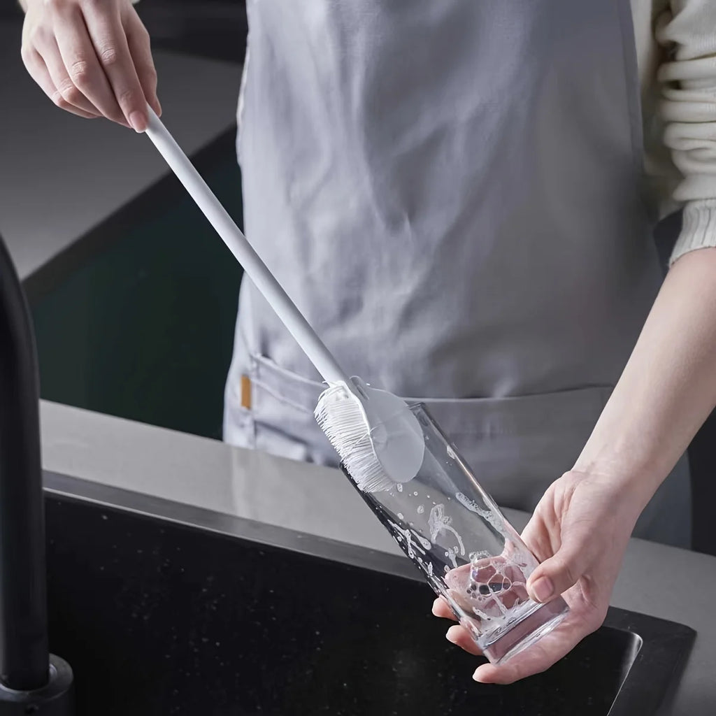 Cepillo plegable de silicona con mango largo para botellas y tazas