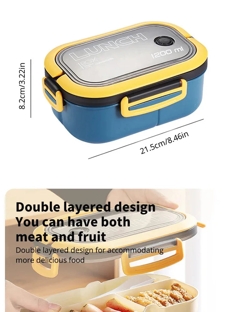 Vianda bento de dos niveles de 1200 ml con cubiertos G801