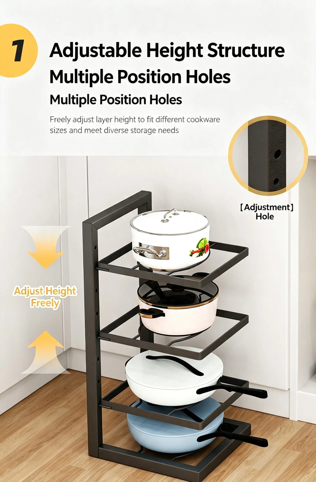 Organizador ajustable de acero para ollas y sartenes