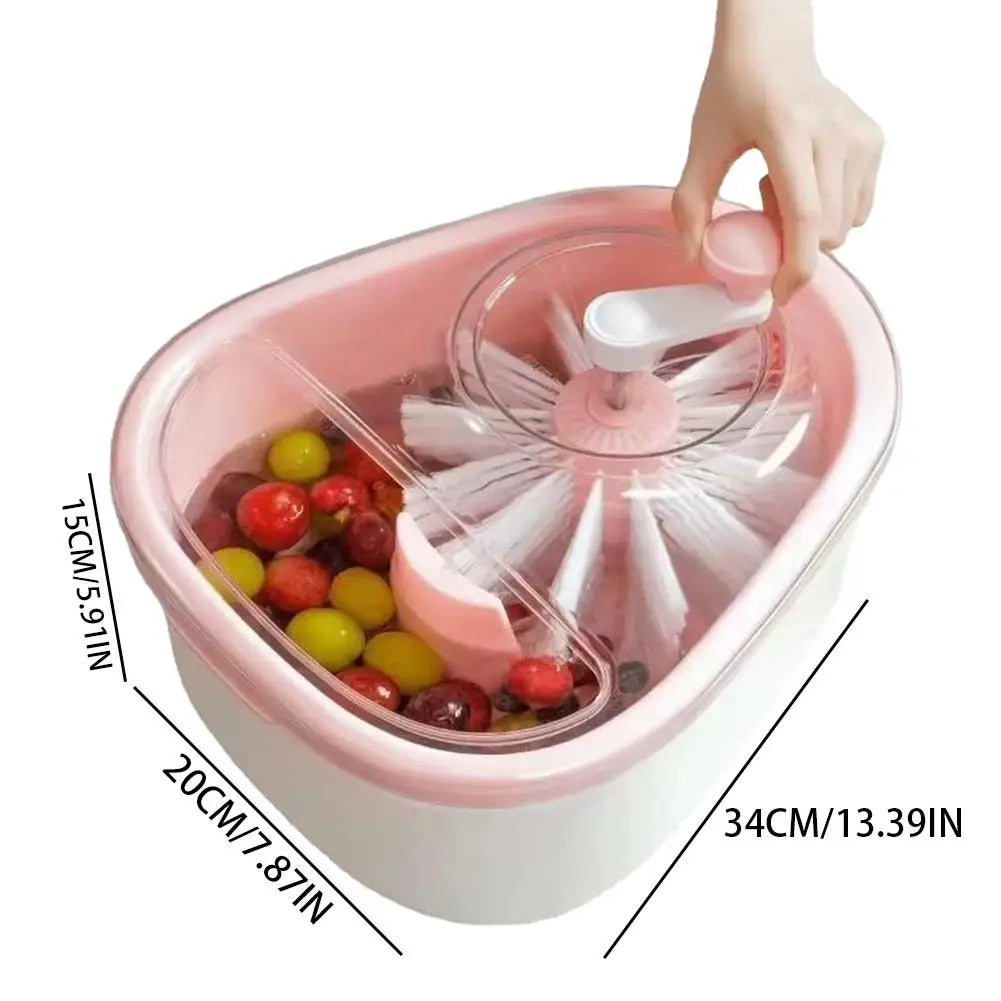 Lavador manual de frutas con manivela y canasto escurridor