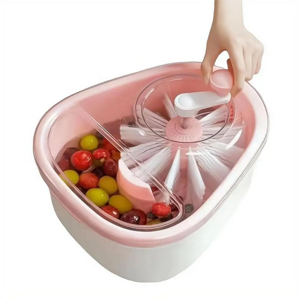 Lavador manual de frutas con manivela y canasto escurridor